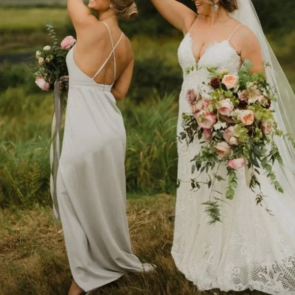 Park & Fifth Rosewood Halter Maxi Dress Dove Grey Size 4 - Picture 3 of 15